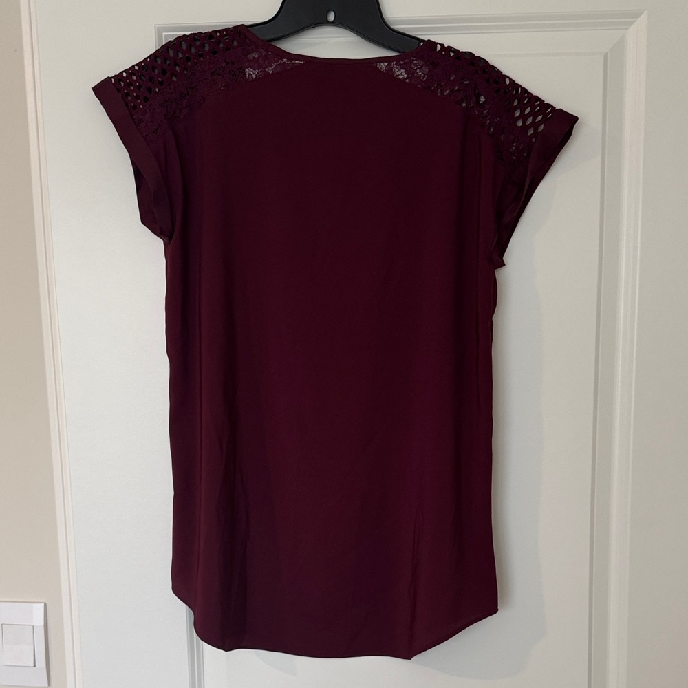 Express Women's Deep Burgundy Lace Accent Blouse - Picture 3 of 3